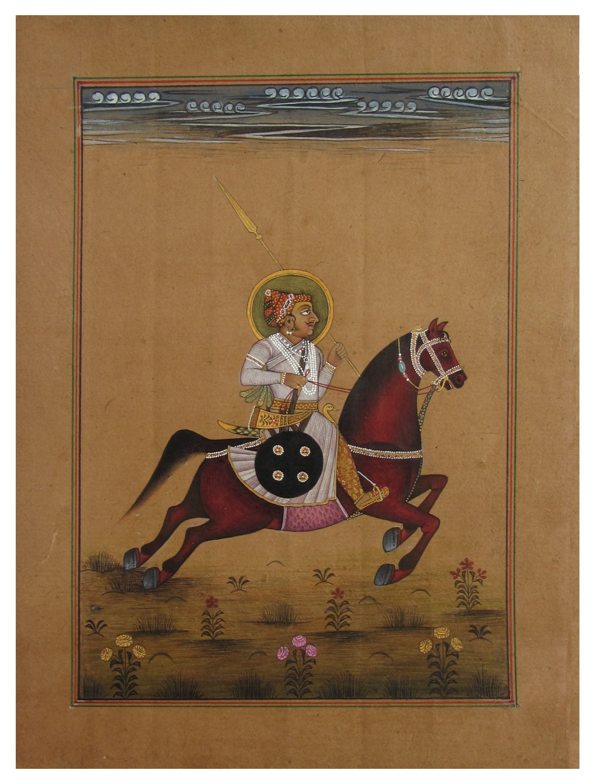 Mughal Emperor on Horse Original Art Paper Painting Kafalo