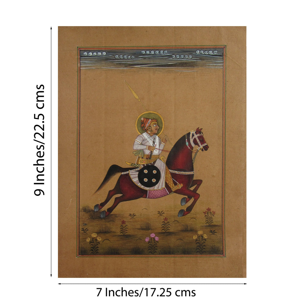 Mughal Emperor on Horse Original Art Paper Painting Kafalo