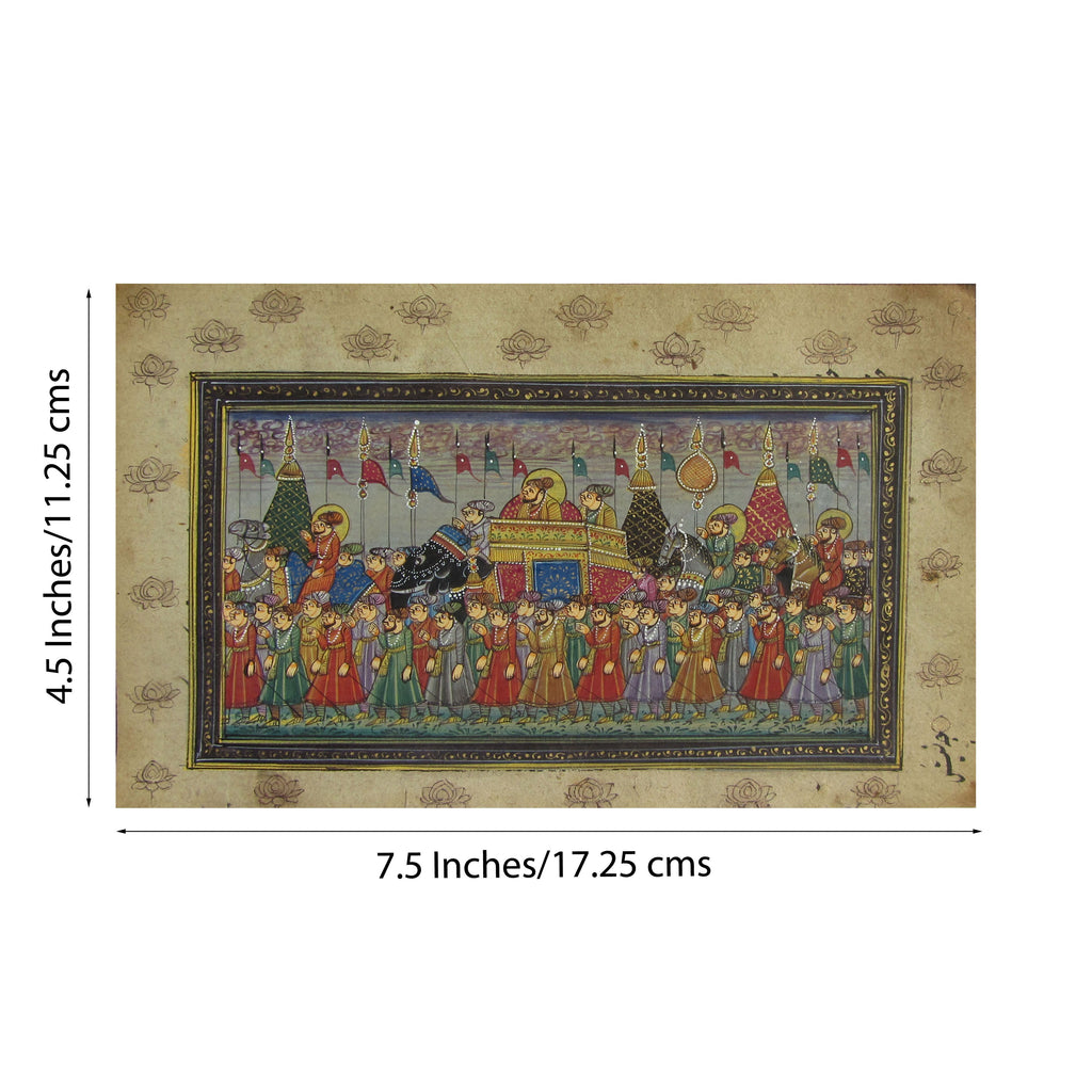 Mughal King on Elephant with Army Original Art Paper Painting Kafalo