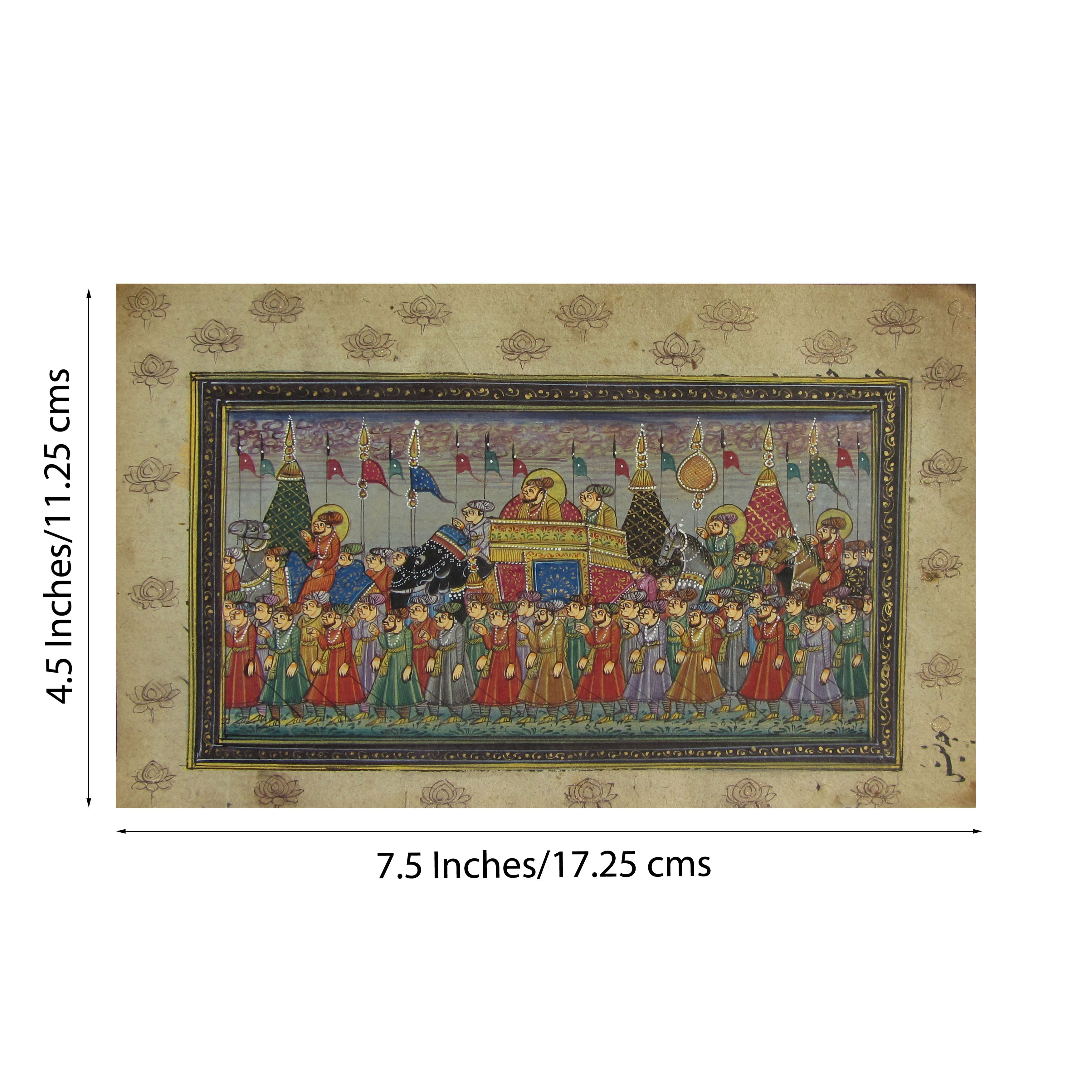 Mughal King on Elephant with Army Original Art Paper Painting Kafalo