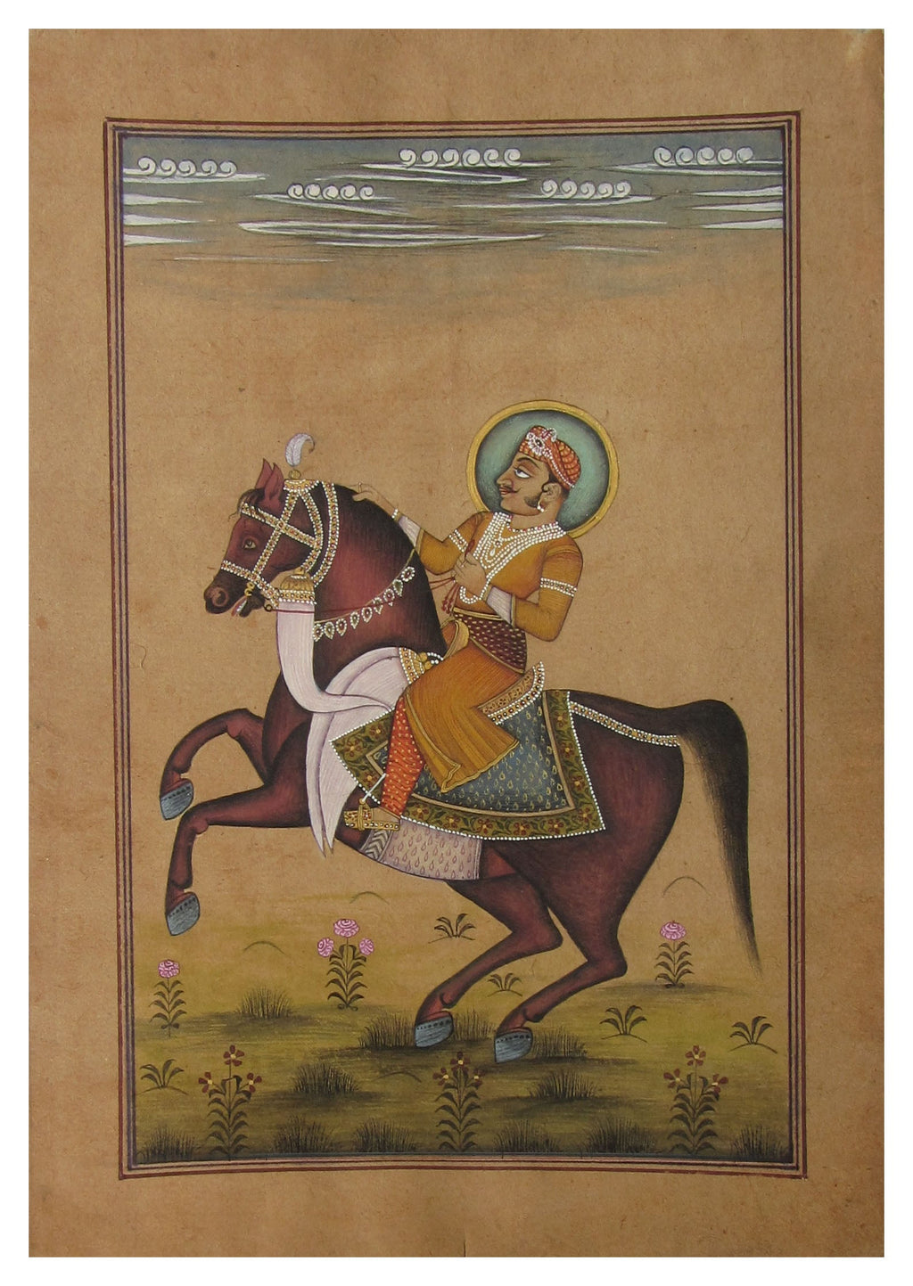 Equestrian Portrait of Emperor Original Art Paper Painting Kafalo