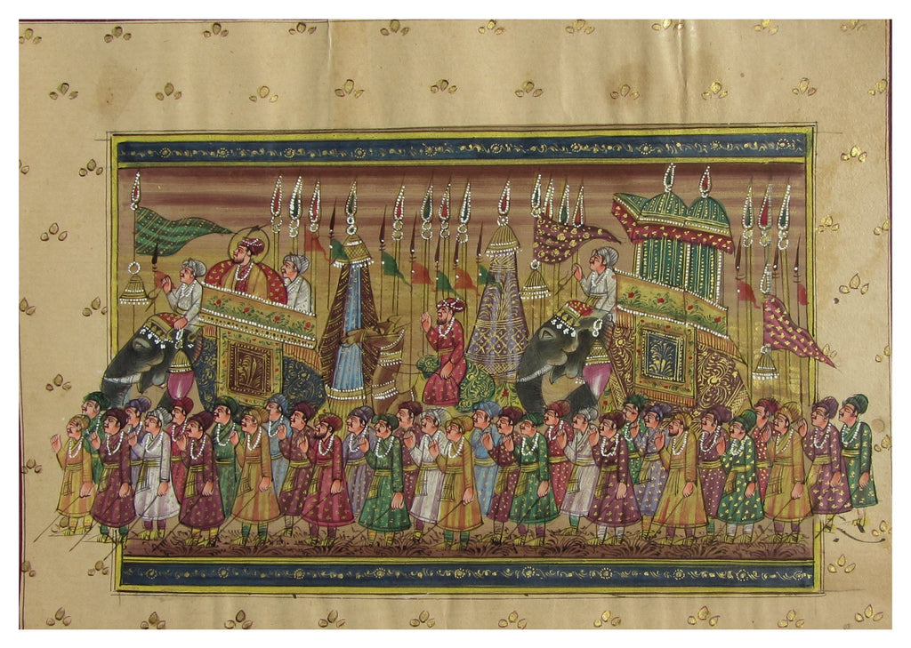 Majestic Mughal Ride Original Art Paper Painting Kafalo