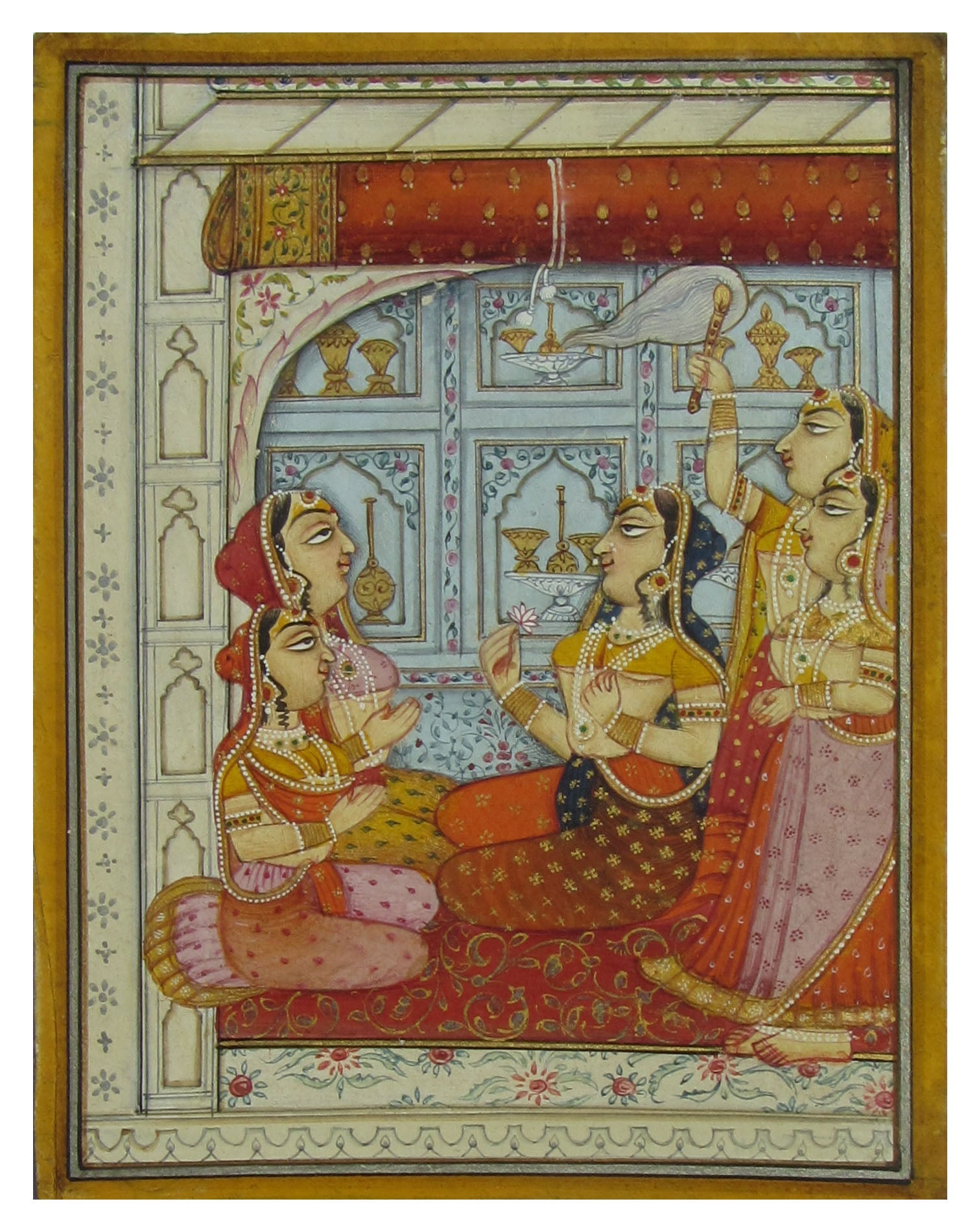 Mughal Princess at Palace Original Art Paper Painting Kafalo