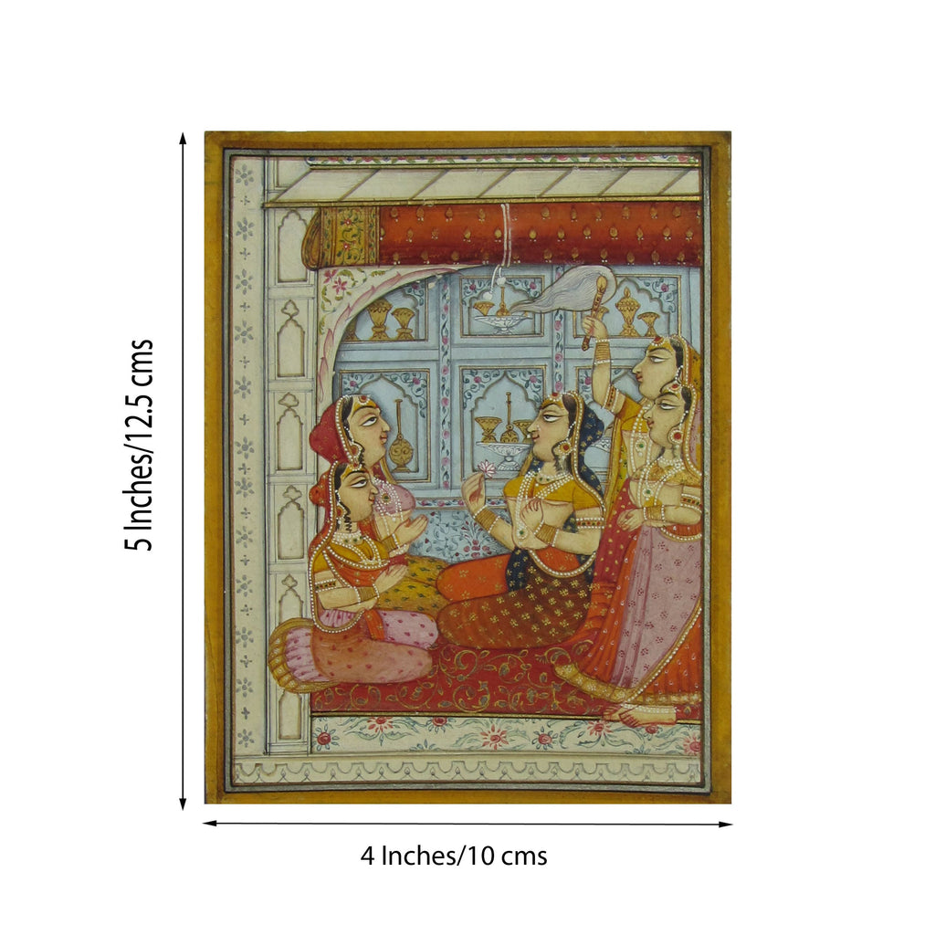 Mughal Princess at Palace Original Art Paper Painting Kafalo