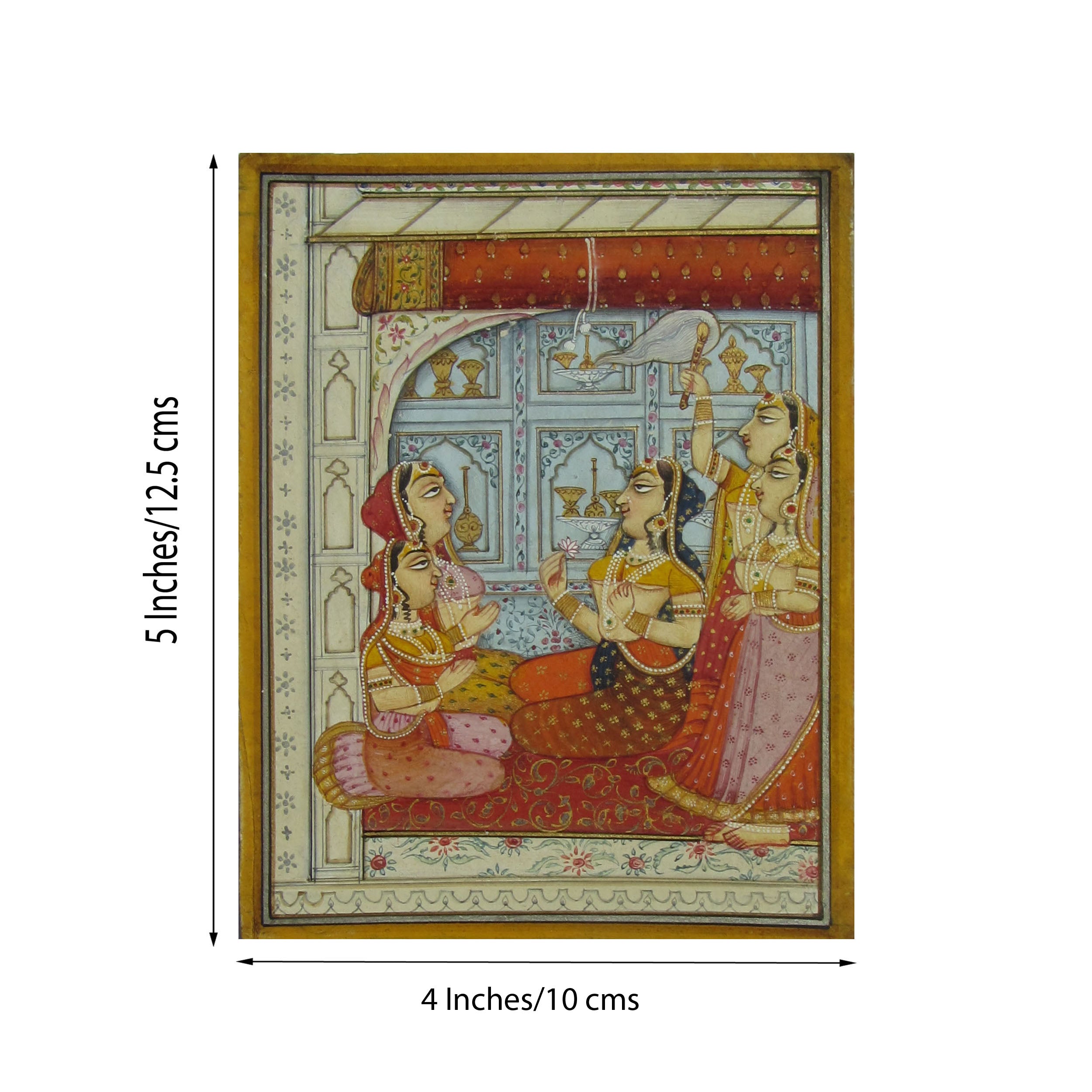 Mughal Princess at Palace Original Art Paper Painting Kafalo