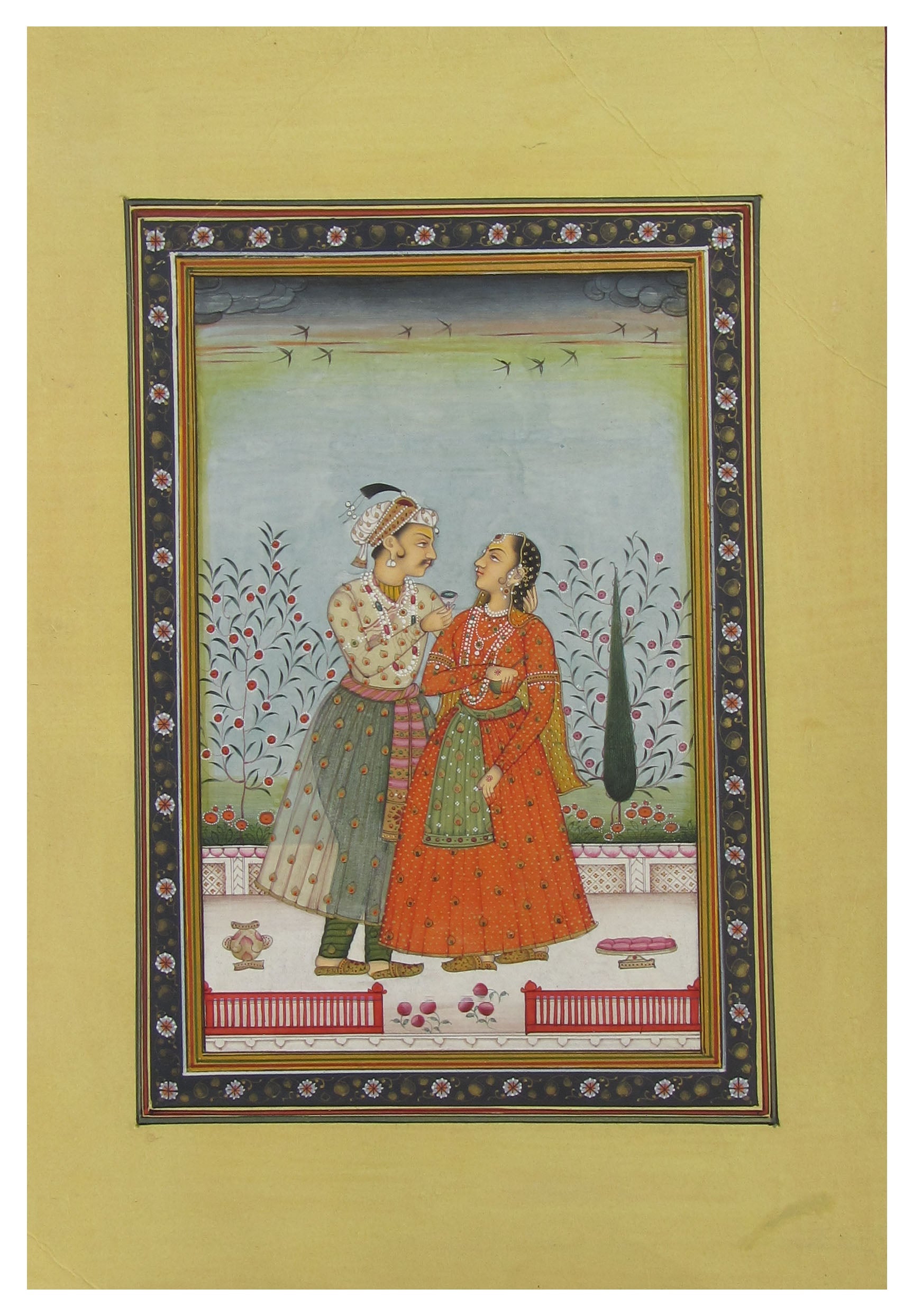 Romantic Mughal Pair Original Art Paper Painting Kafalo