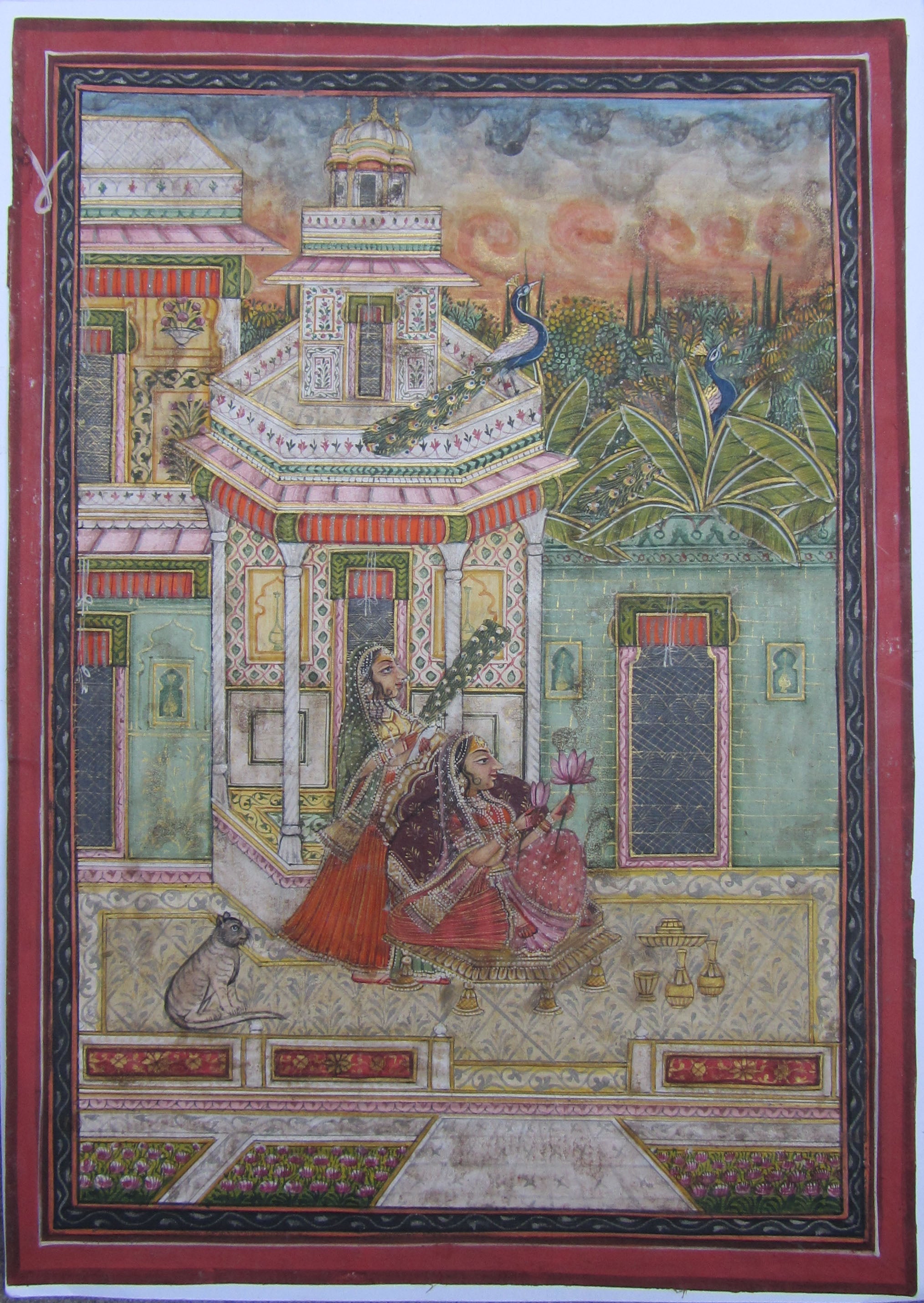 Ragini at Courtyard Original Art Paper Painting Kafalo
