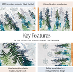 Snowfall In Pine Forest Embroidered Table Runner Nestasia