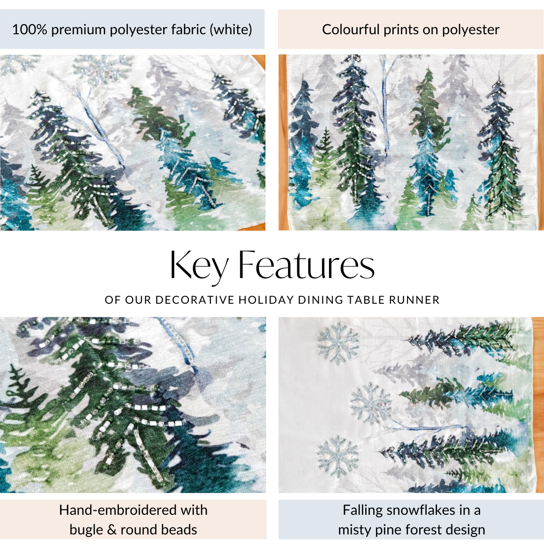 Snowfall In Pine Forest Embroidered Table Runner Nestasia