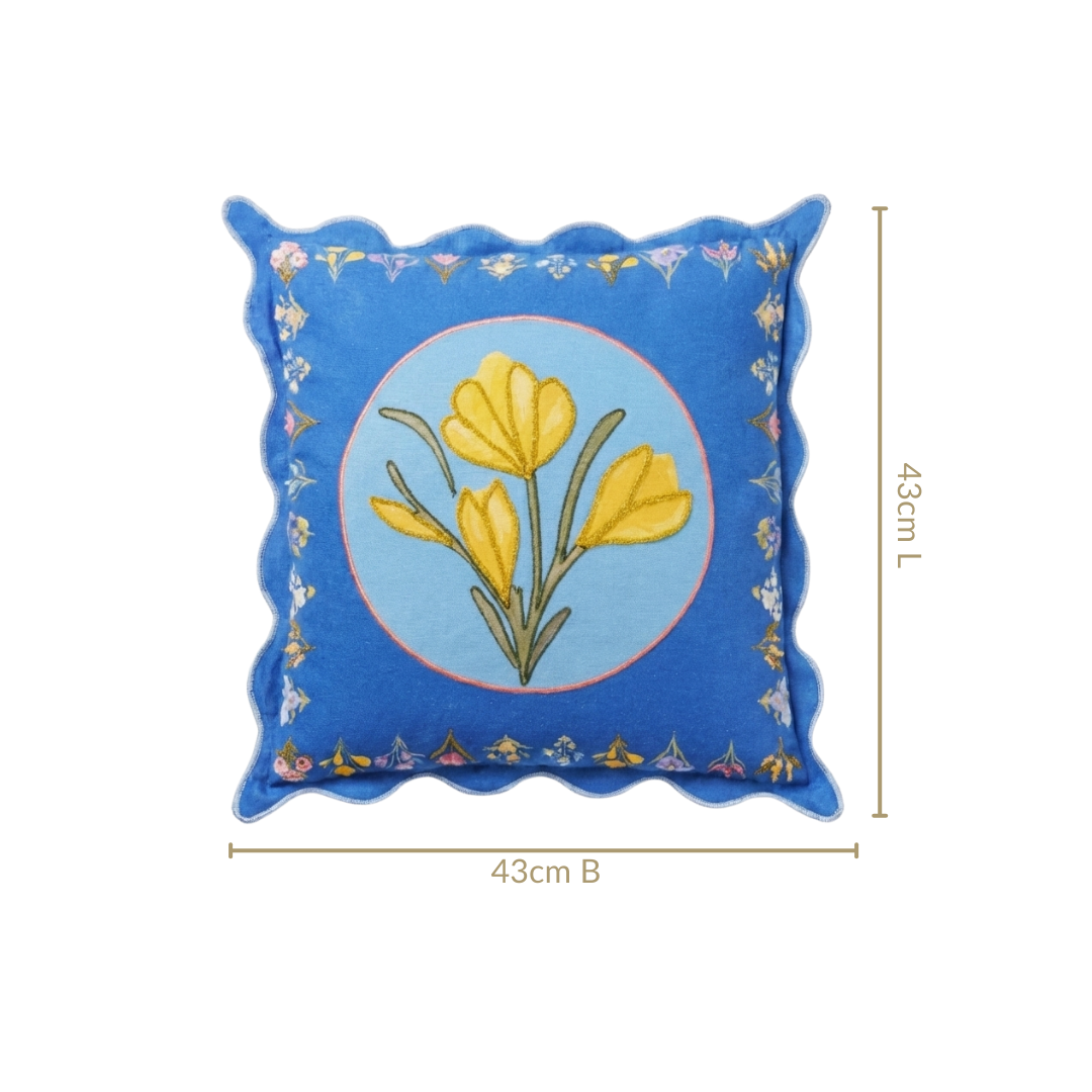 Bloom Era Blue Courtyard Cotton Cushion Cover 43x43cm Nestasia