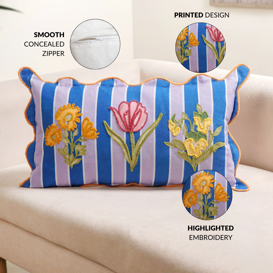 Bloom Era Striped Cotton Cushion Cover 50x30cm Nestasia