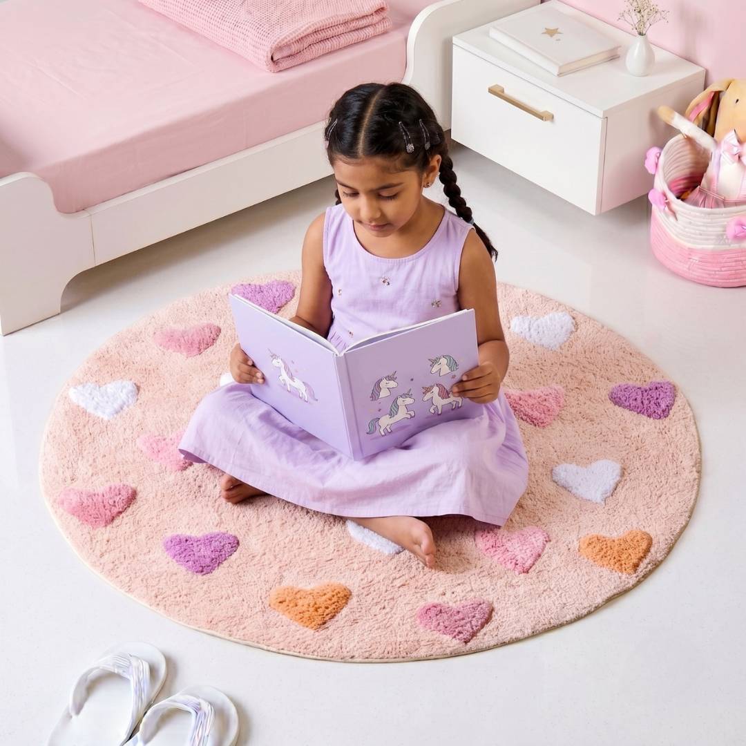 All Hearts Soft Girl Round Rug 100cm Nestasia