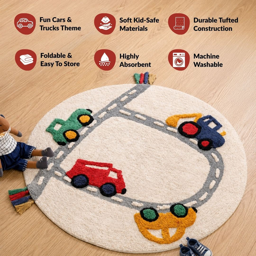 Street Cars Soft Cotton Kids Rug 100cm Nestasia