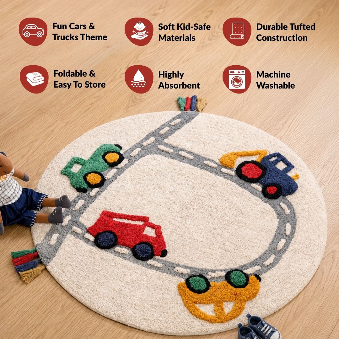 Street Cars Soft Cotton Kids Rug 100cm Nestasia