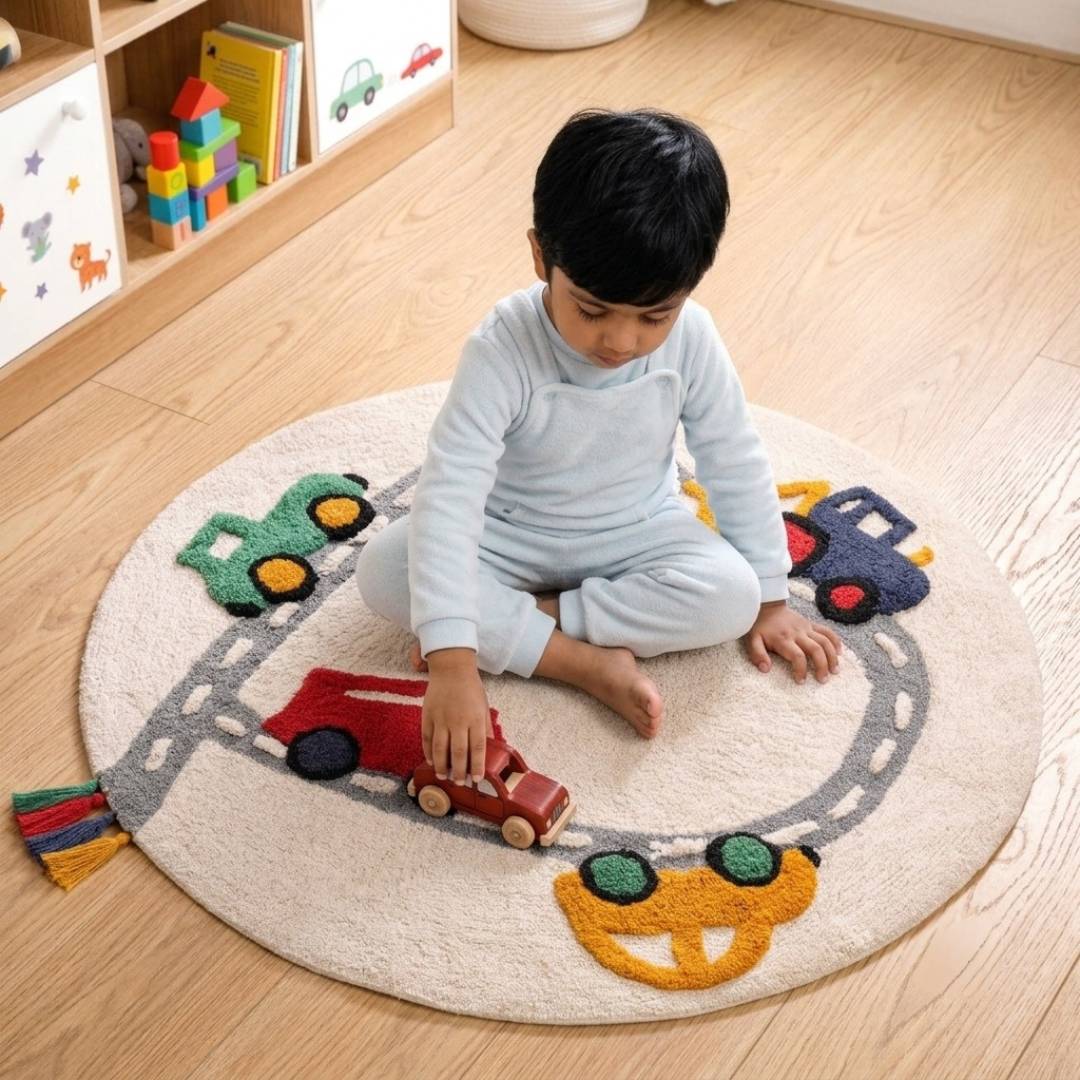 Street Cars Soft Cotton Kids Rug 100cm Nestasia