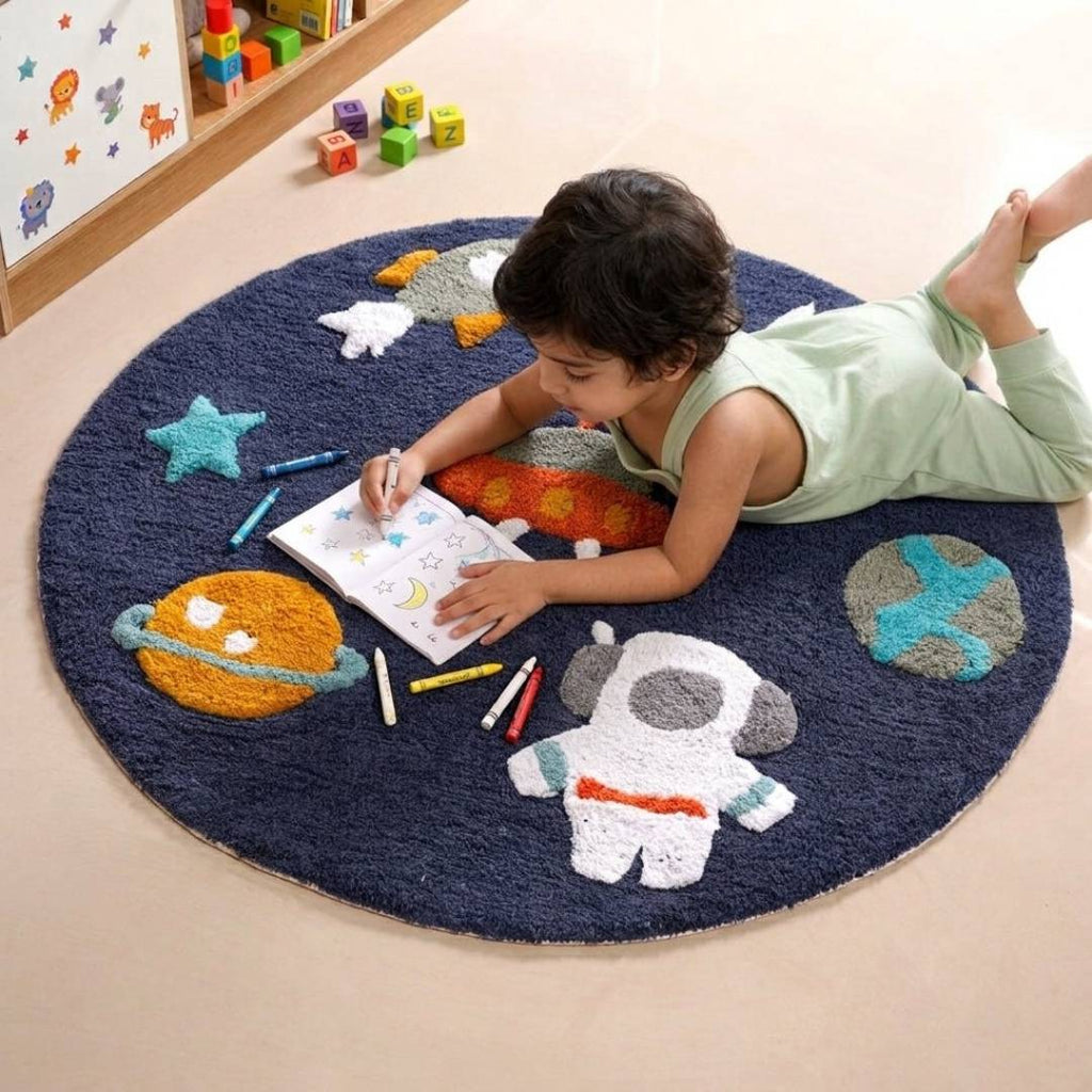 Little Astronaut Tufted Kids Space Rug 100cm Nestasia