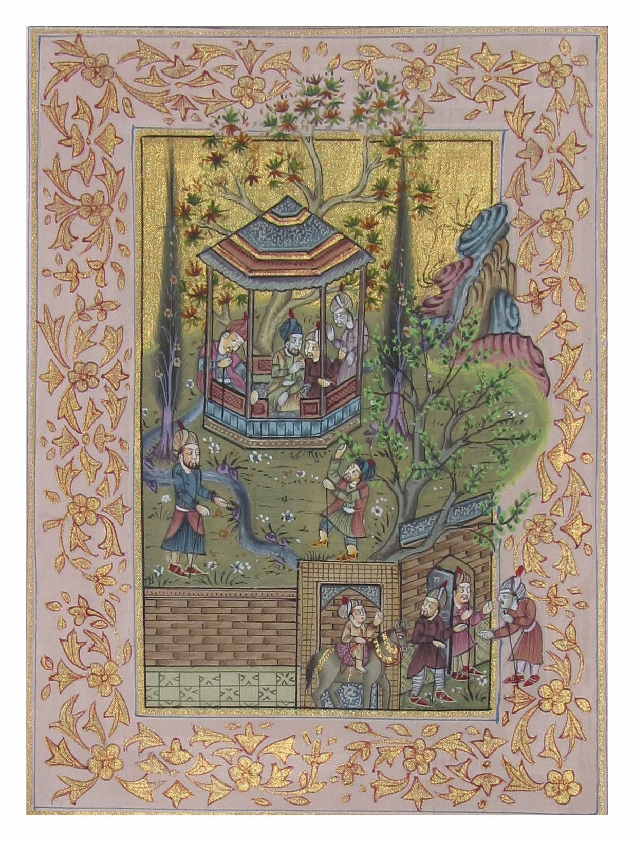 Mughal Court Original Art Silk Painting Kafalo