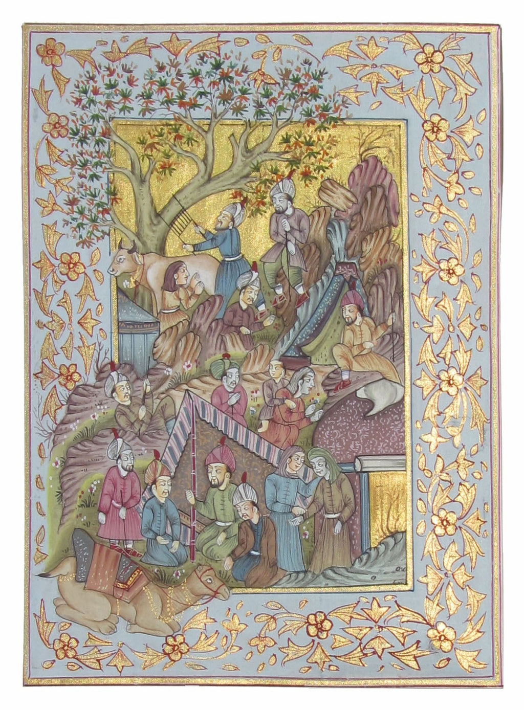 Scene of Mughal Court(Brown) Original Art Silk Painting Kafalo