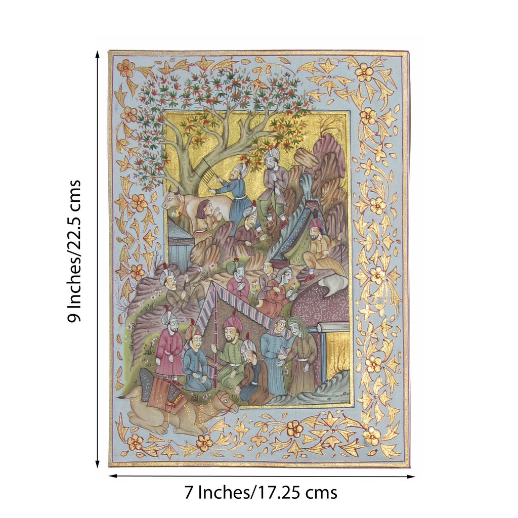 Scene of Mughal Court(Brown) Original Art Silk Painting Kafalo