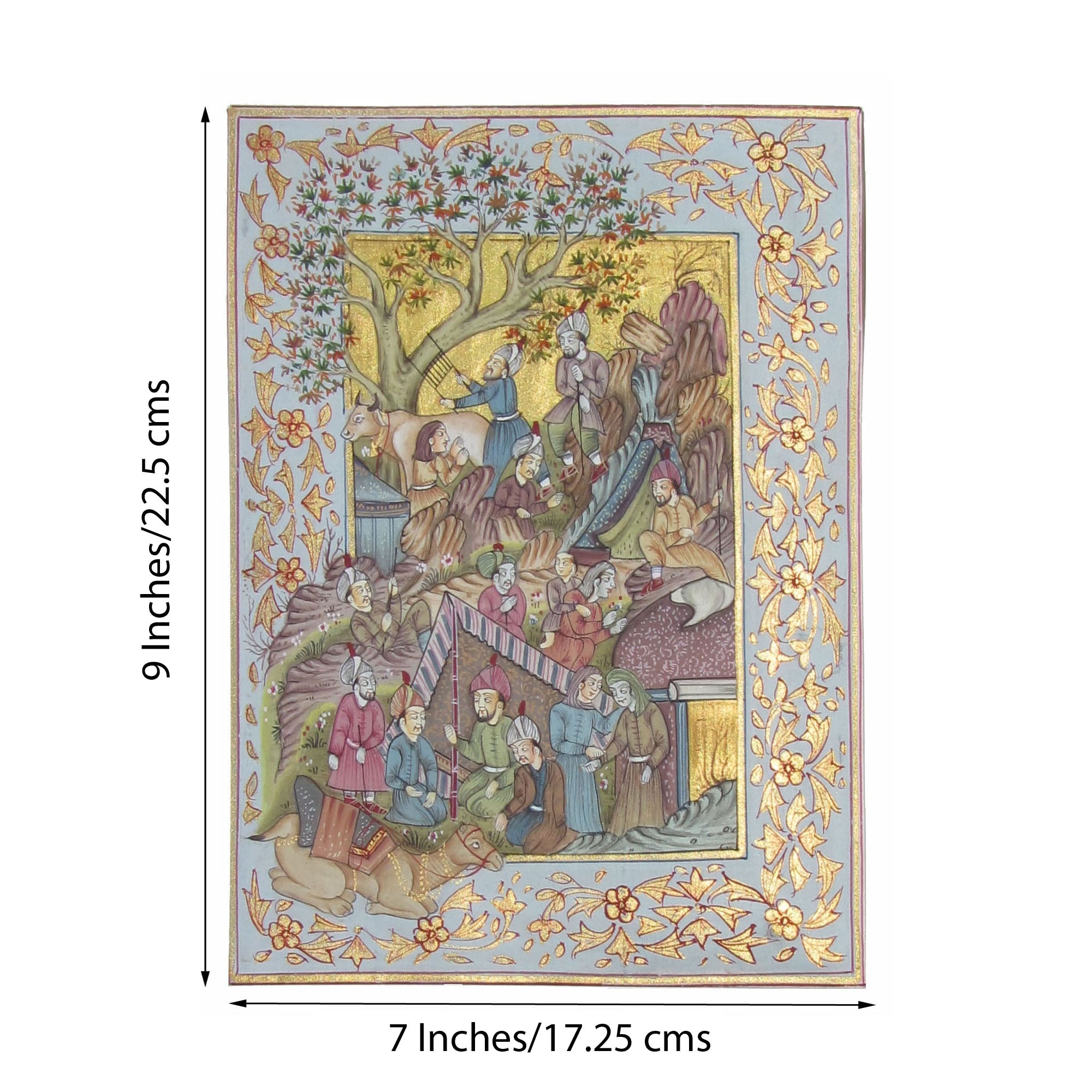 Scene of Mughal Court(Brown) Original Art Silk Painting Kafalo