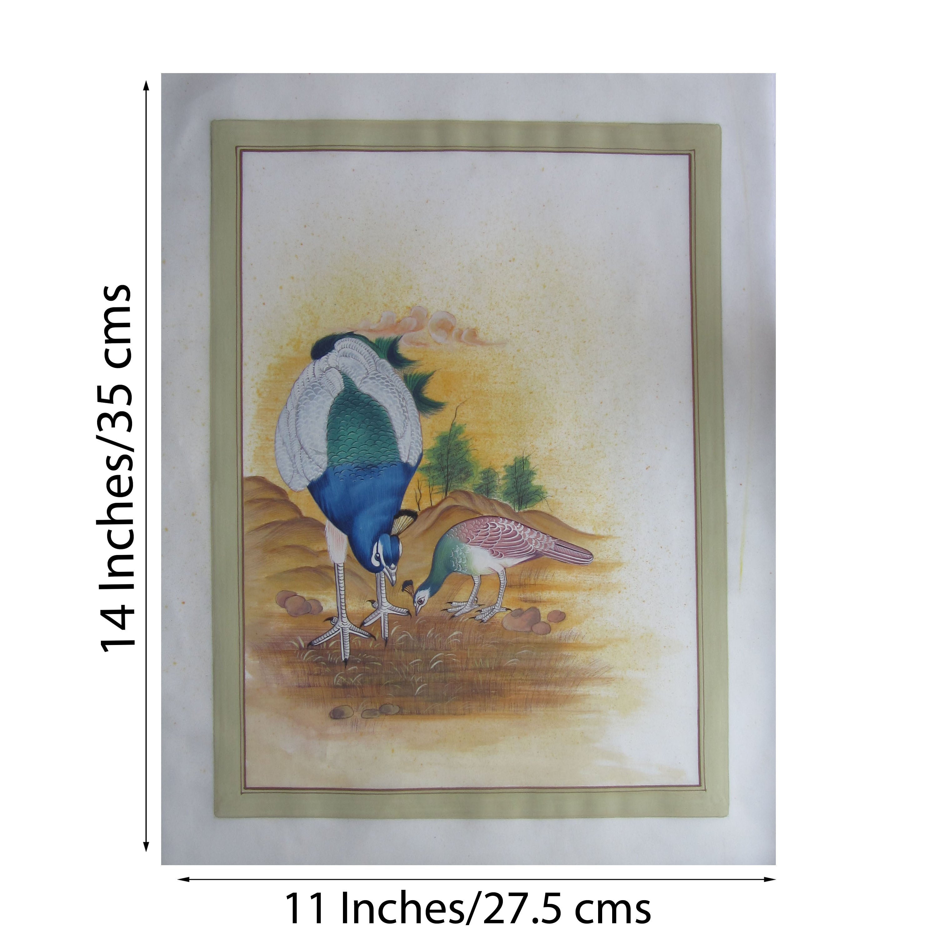 Miniature Peacock's Peahen Original Art Silk Painting Kafalo