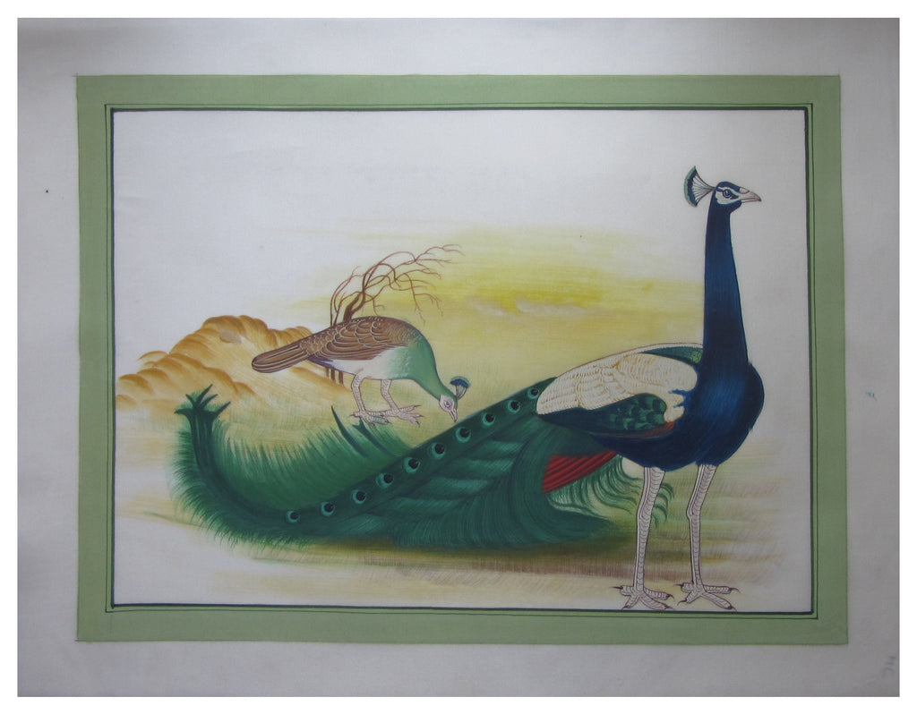 Miniature Peacocks Original Art Silk Painting Kafalo