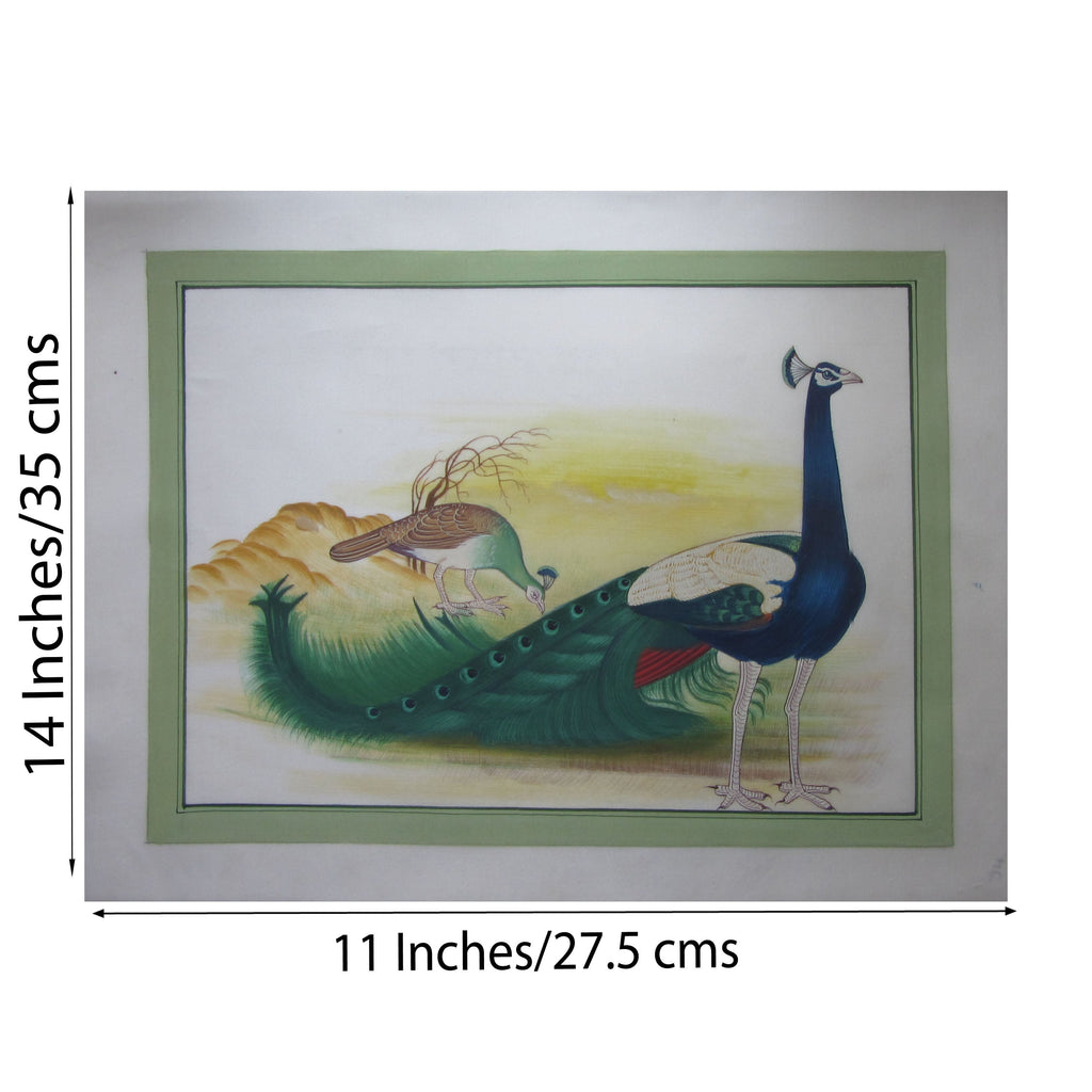 Miniature Peacocks Original Art Silk Painting Kafalo