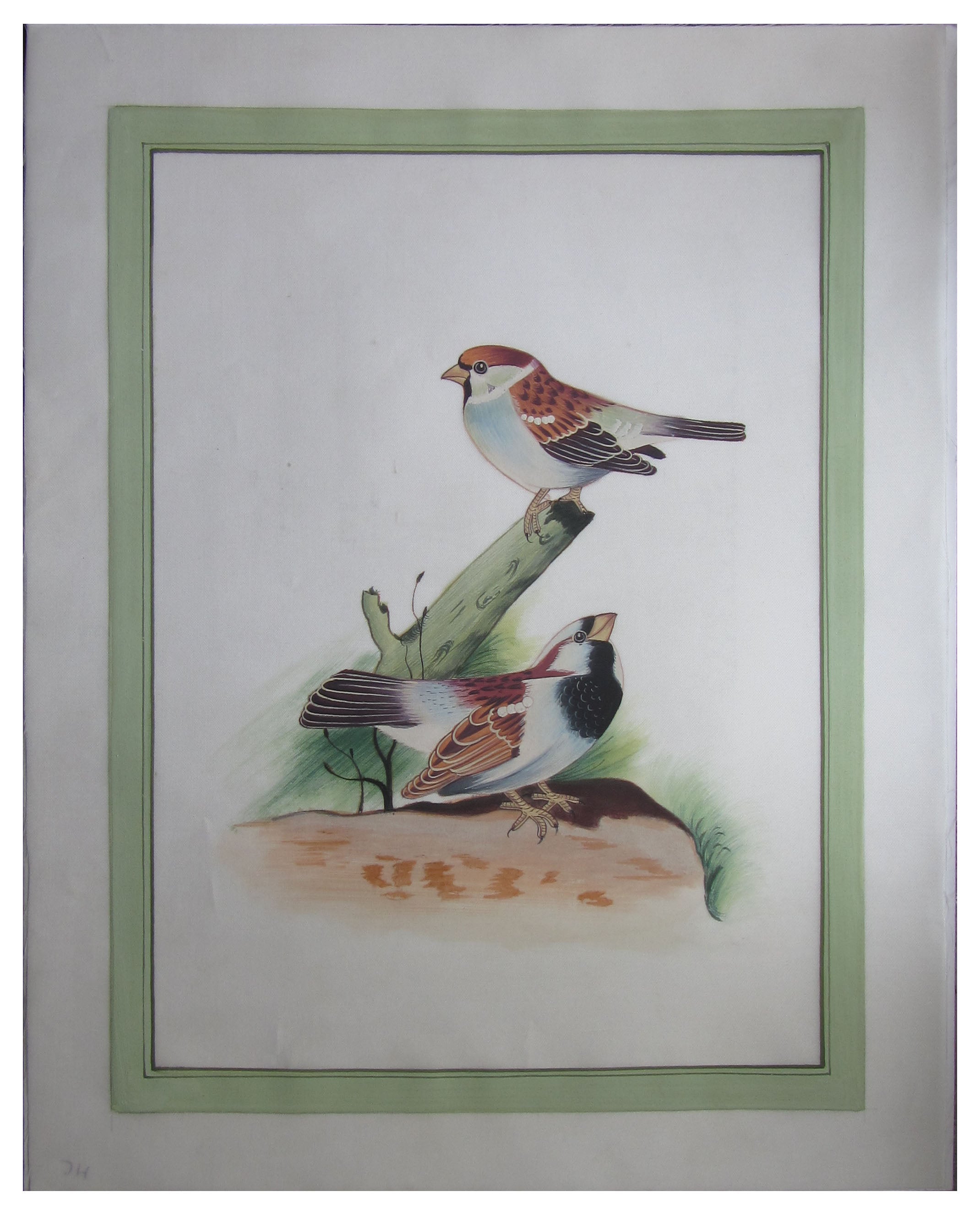 Miniature Brown Sparrows Original Art Silk Painting Kafalo