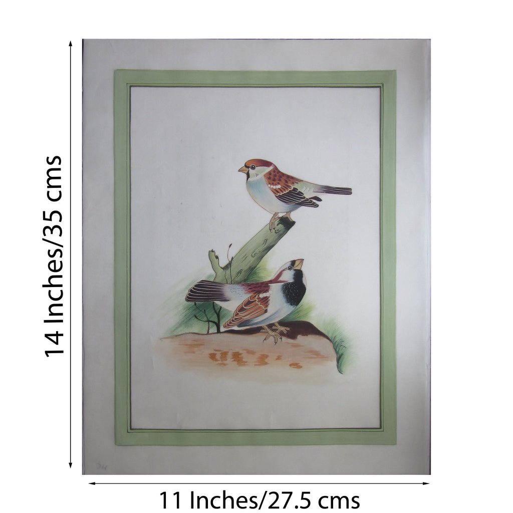 Miniature Brown Sparrows Original Art Silk Painting Kafalo