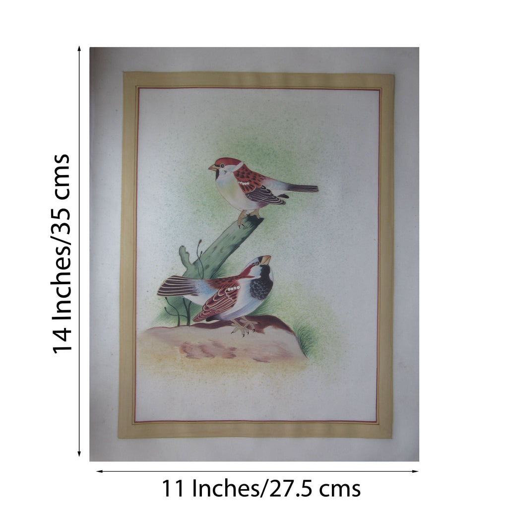 Miniature Brown Sparrows Original Art Silk Painting Kafalo