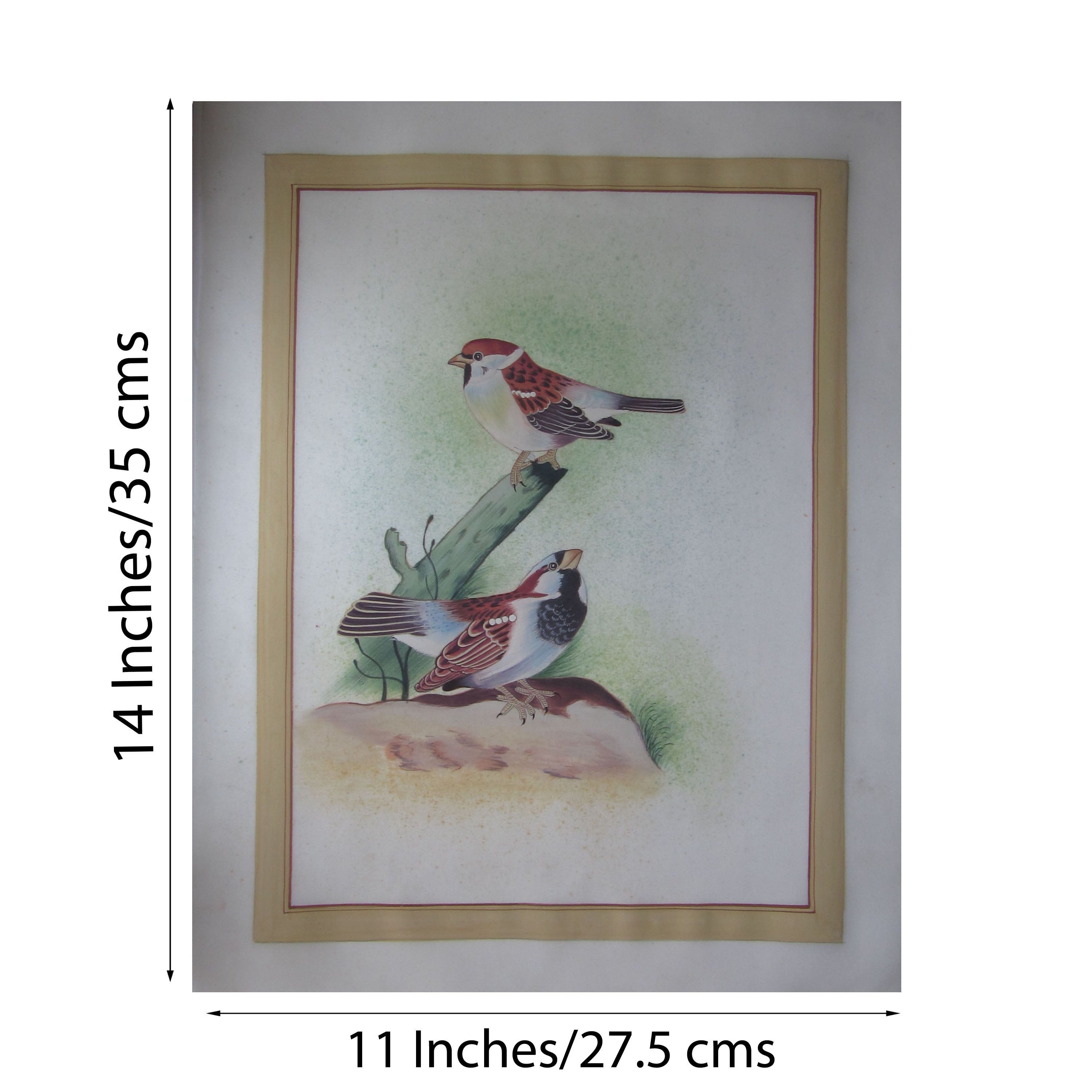 Miniature Brown Sparrows Original Art Silk Painting Kafalo