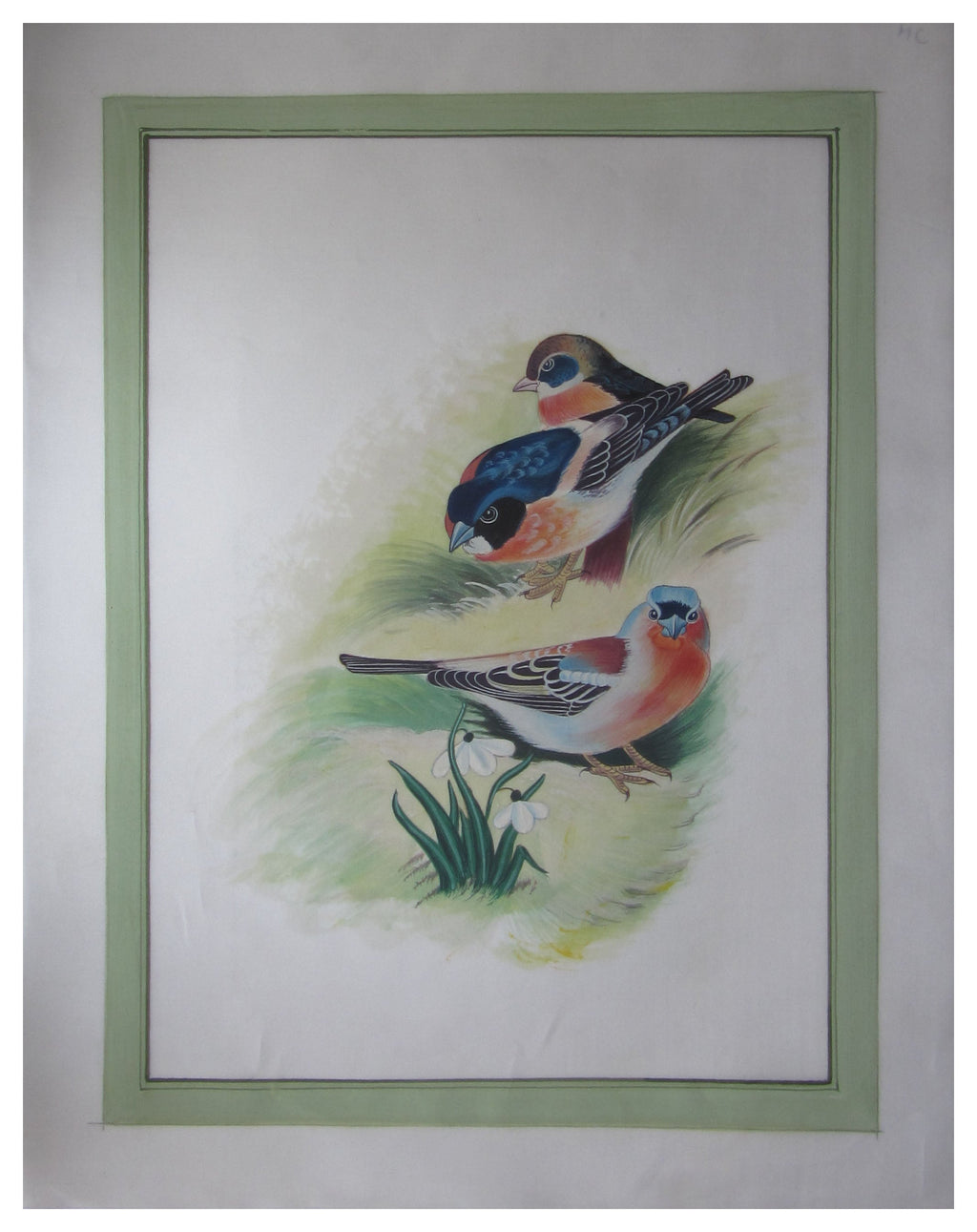 Elegant Miniature Sparrows Original Art Silk Painting Kafalo