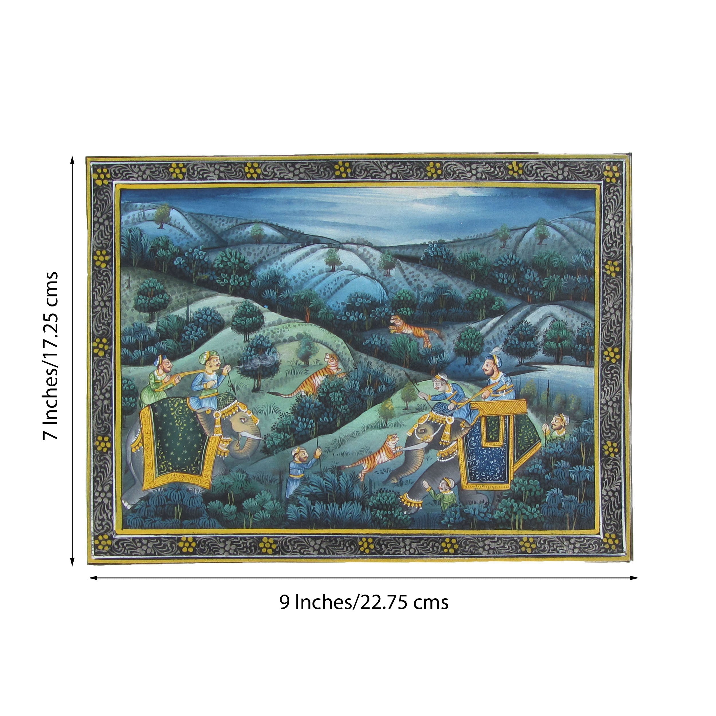 Mughals Hunting Lions Original Art Silk Miniature Painting Kafalo