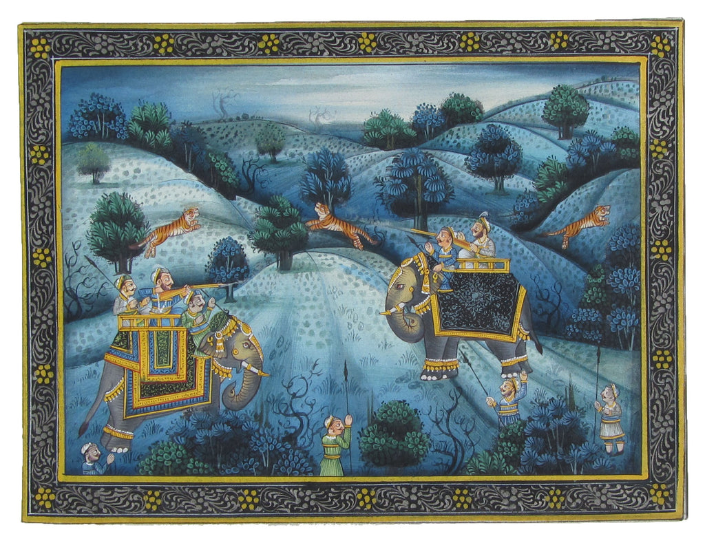 Mughals Hunting Lions Original Art Silk Miniature Painting Kafalo