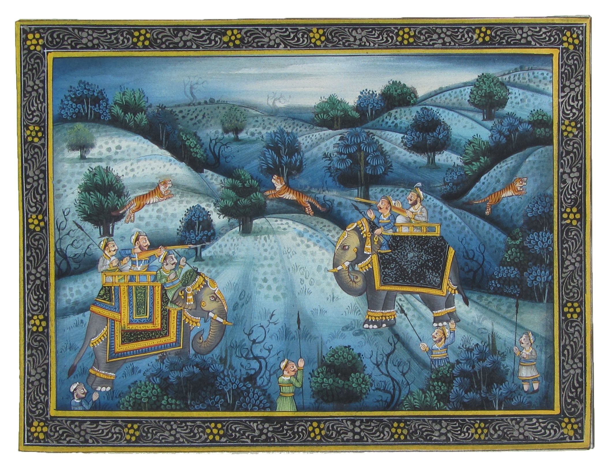 Mughals Hunting Lions Original Art Silk Miniature Painting Kafalo