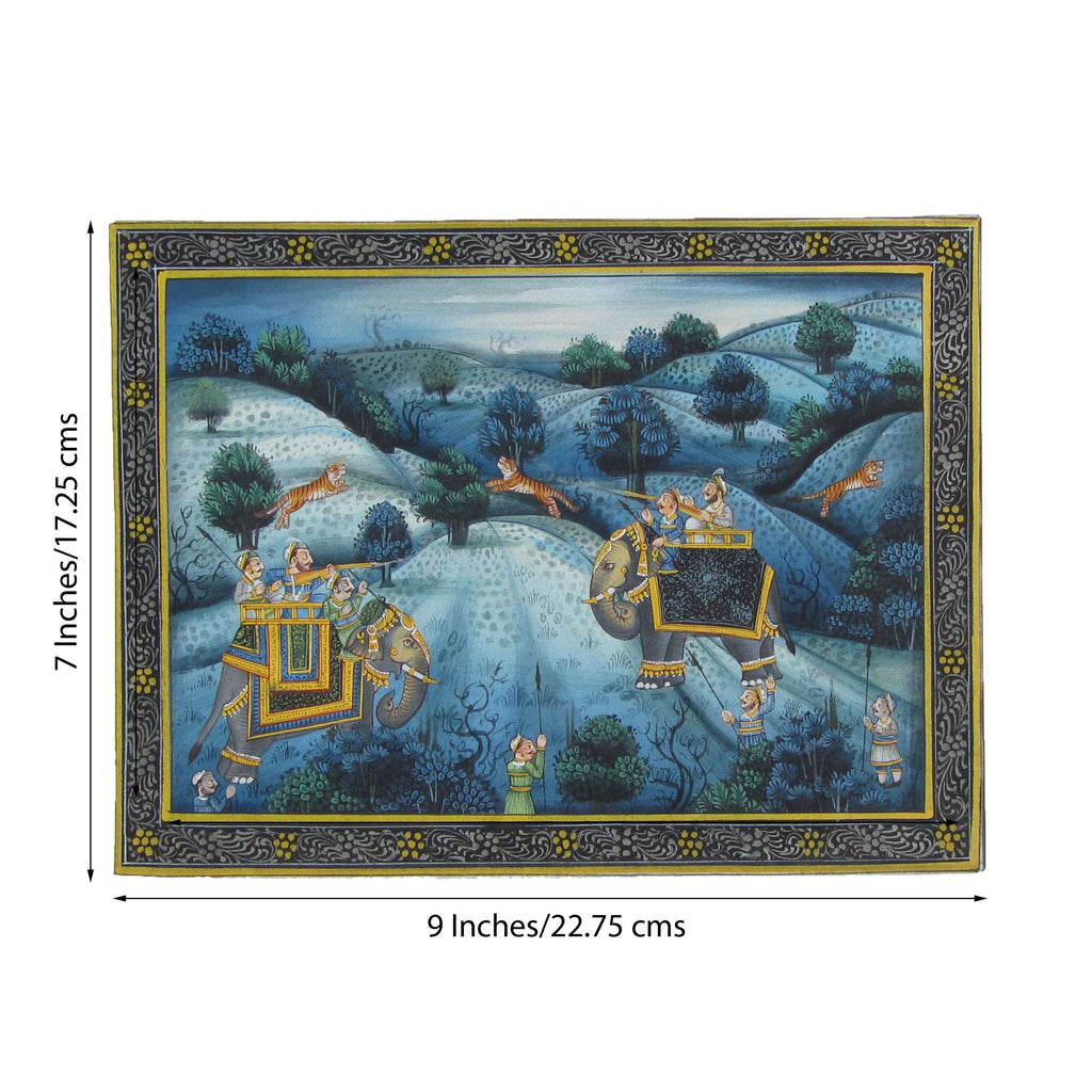 Mughals Hunting Lions Original Art Silk Miniature Painting Kafalo