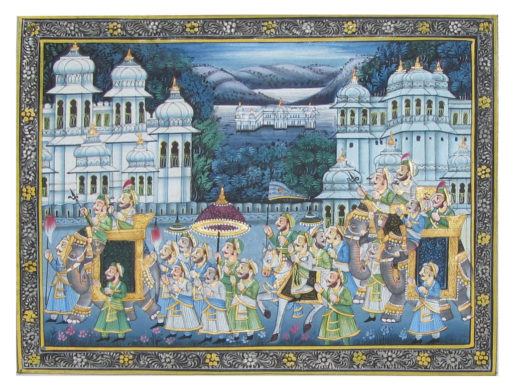 Mughal Royal Procession Original Art Silk Painting Kafalo
