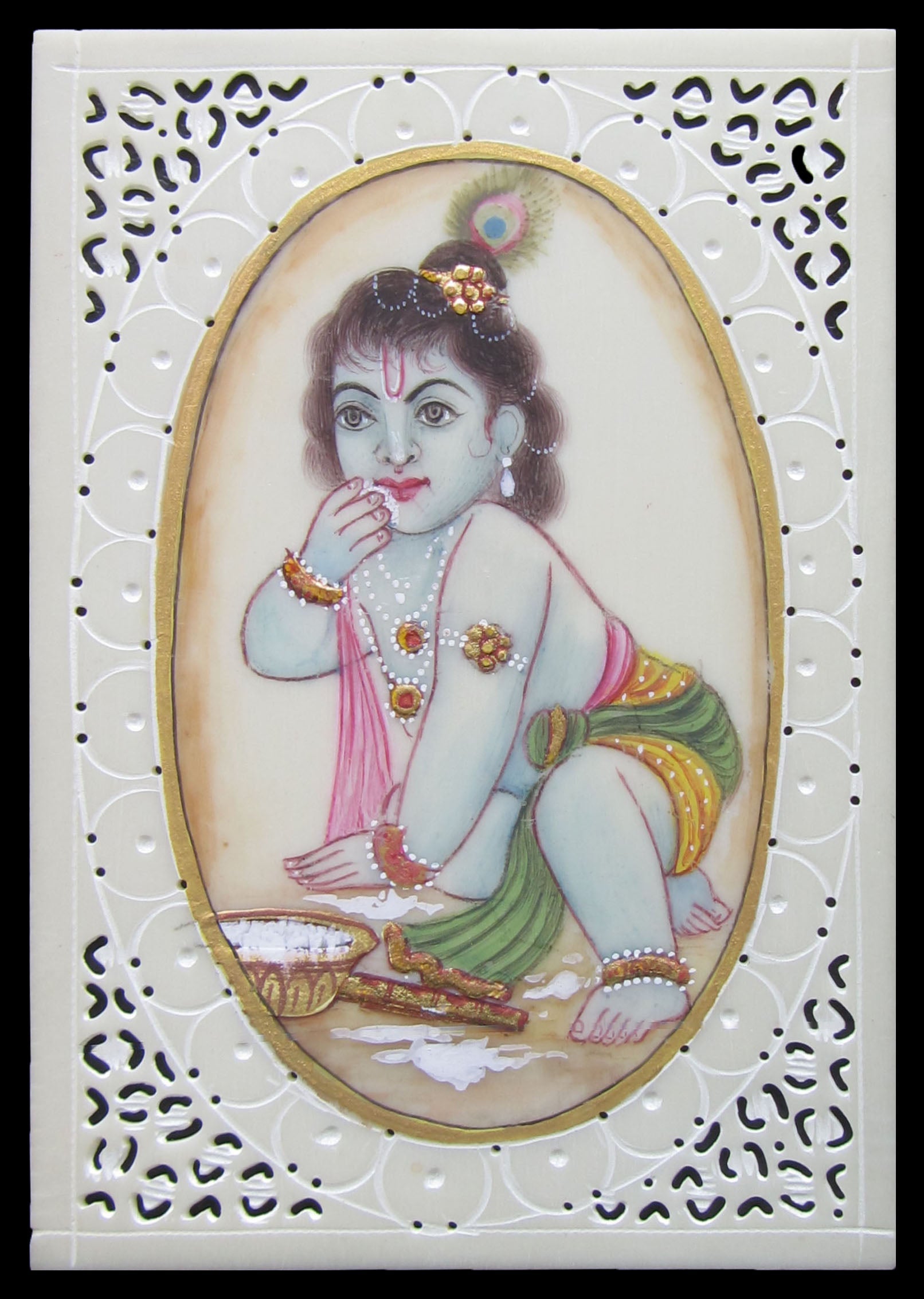 Baby Krishna Original Art Synthetic Plastic Sheet Painting Kafalo