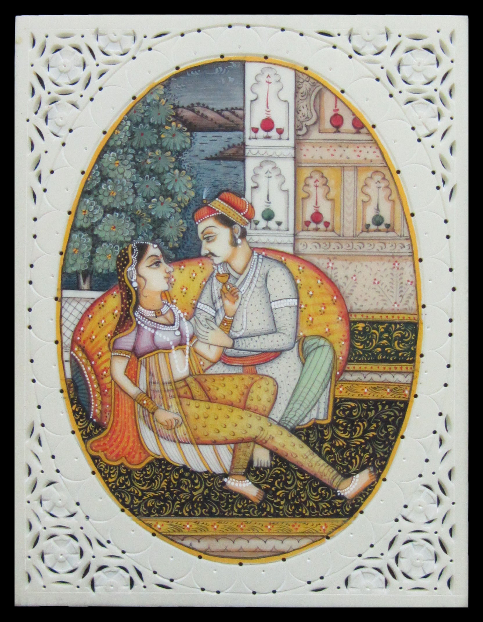 Royal Mughal Amusement Original Art Synthetic Plastic Sheet Painting Kafalo