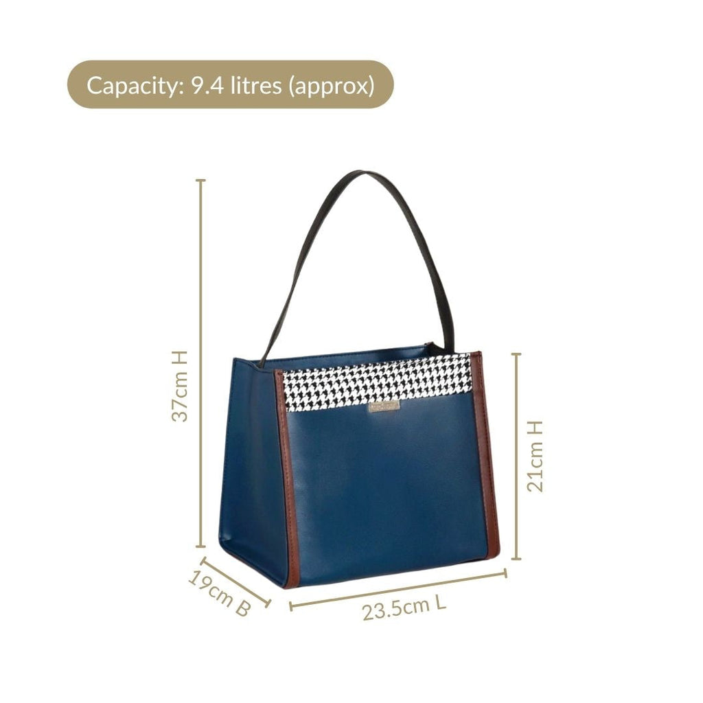 PackEase Houndstooth Pattern Stylish Lunch Bag For Work Blue Nestasia