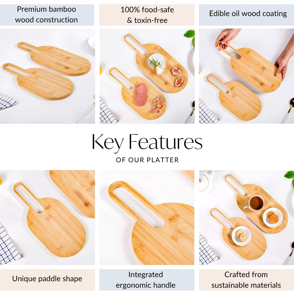 Paddle Shape Bamboo Platter Set Of 2 Nestasia