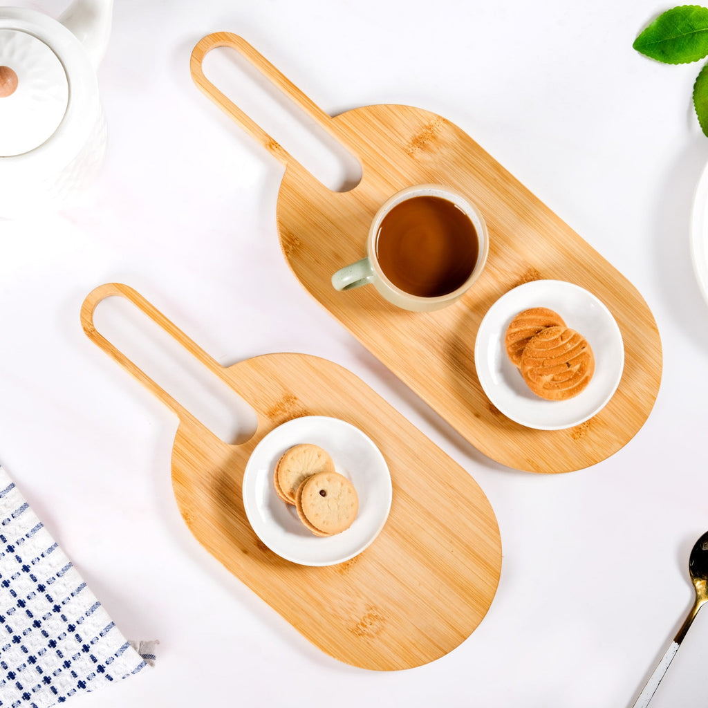 Paddle Shape Bamboo Platter Set Of 2 Nestasia