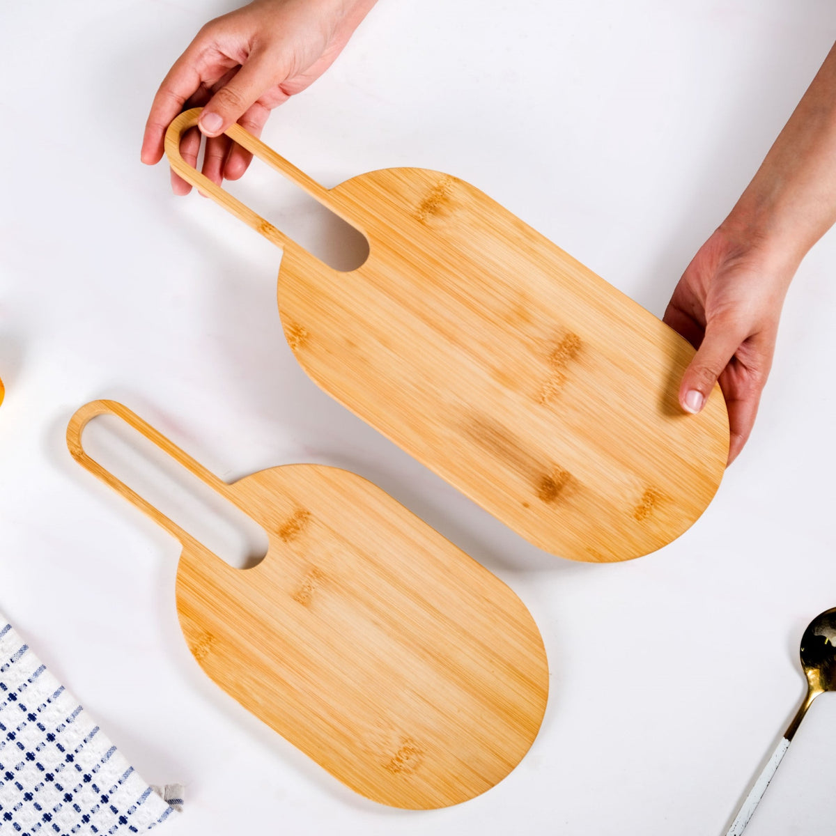 Paddle Shape Bamboo Platter Set Of 2 Nestasia