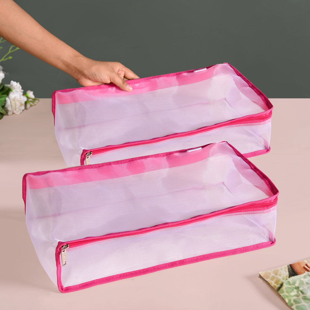 Pair Of Wardrobe Organisers With Zipper In Pink Nestasia