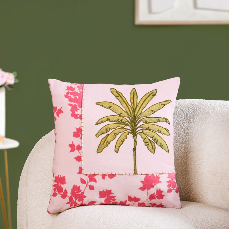 Palm And Charm Embroidered Cotton Cushion Cover 40x40cm Nestasia