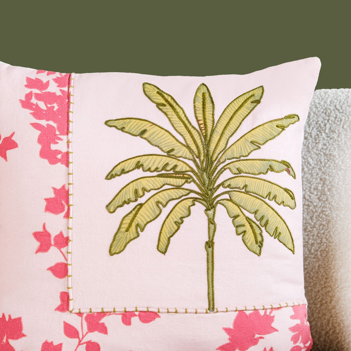 Palm And Charm Embroidered Cotton Cushion Cover 40x40cm Nestasia