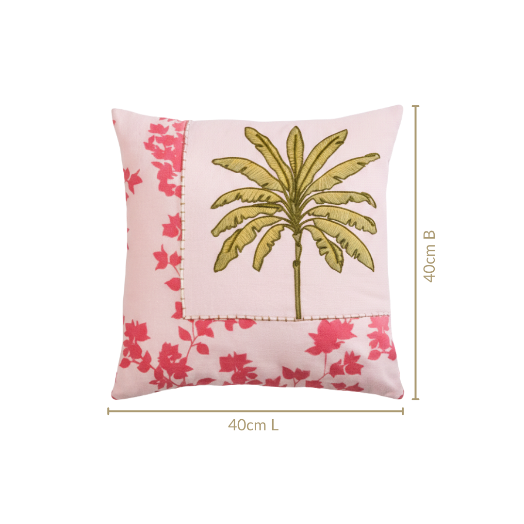 Palm And Charm Embroidered Cotton Cushion Cover 40x40cm Nestasia