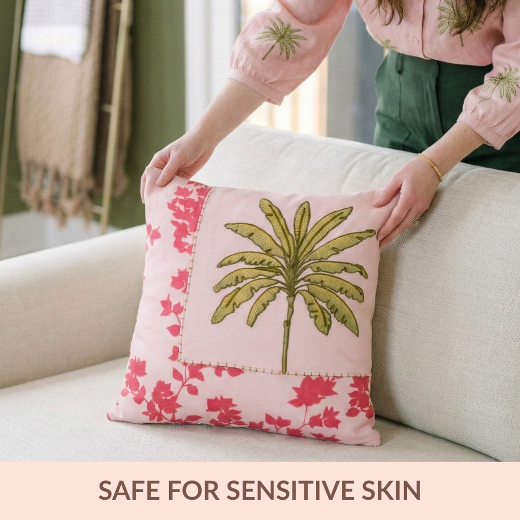 Palm And Charm Embroidered Cotton Cushion Cover 40x40cm Nestasia