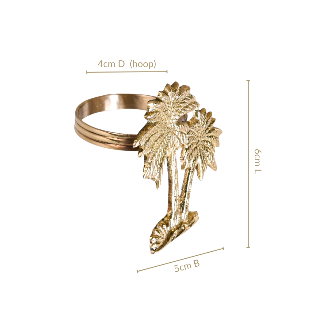 Palm Tree Pure Brass Napkin Ring Set Of 6 Nestasia