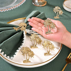 Palm Tree Pure Brass Napkin Ring Set Of 6 Nestasia